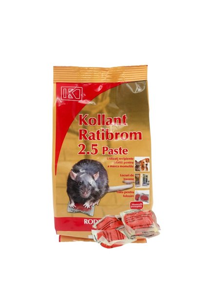 RATIBROM PASTA Rodenticid roșu - 150 g, Kollant, Bromadiolone 25 ppm, Momeală pentru șobolani și șoareci
