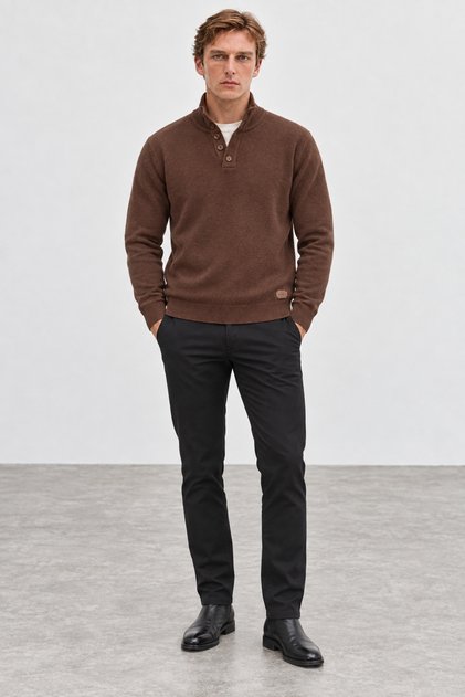 Stand Collar Buttoned Long Sleeve Men's Knit Sweater | Mew5111432-1