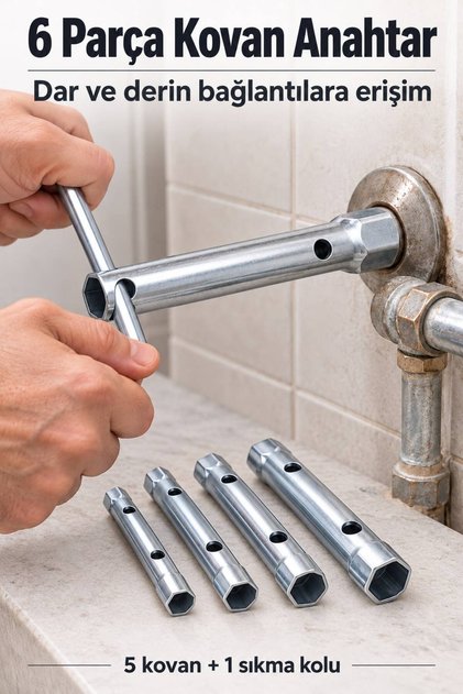 6 Parça Çift Ağızlı Kovan Anahtar Takımı 8-17 mm Sıkma Kollu Boru Tipi Lokma Buji Anahtar Seti