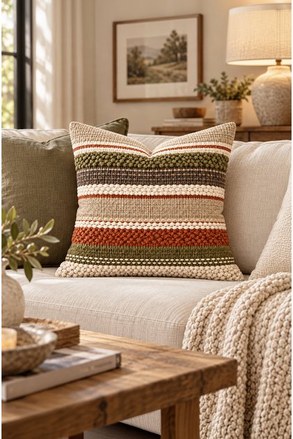 Digital Printed Terra Striped Patterned Square Throw Pillow Cover 43 X 43 cm Double-Sided Throw Pillow Cover 1 Pc