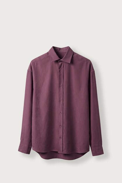 Erkek Relax Fit Basic Uzun Kollu Tencel Gömlek Bordo