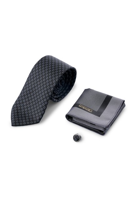 Black Tie Handkerchief and Collar Badge Set of 3