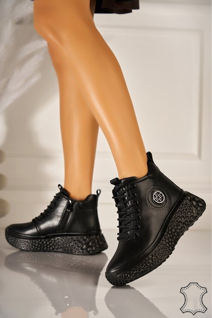 Cizme Alkian negre de damă din piele naturală