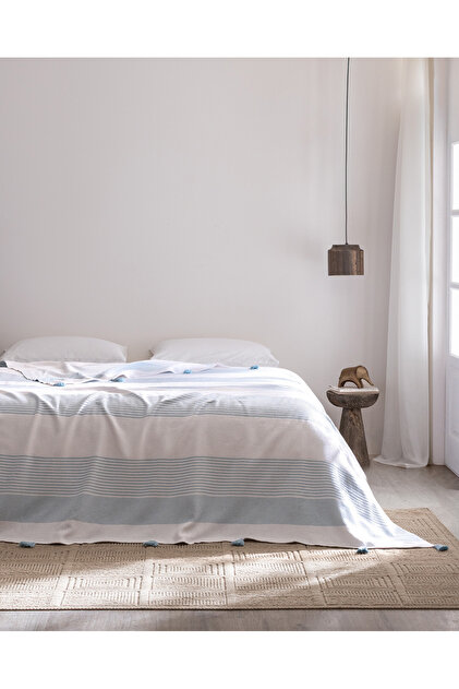 Virelia Double Cotton Bedspread - Blue/White