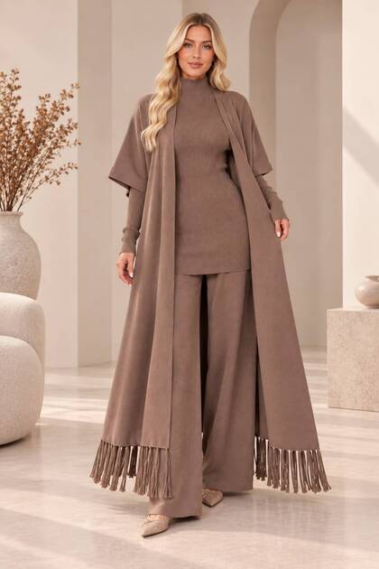 Women's 3-Piece Knitwear Set with Vest, Blouse and Pants