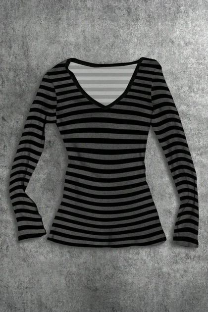 Anthracite Black Striped Gothic Y2K Long Sleeve Basic Crop Body