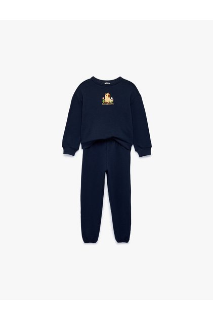 Embroidery Detailed Crew Neck Long Sleeve 2-Piece Tracksuit Set
