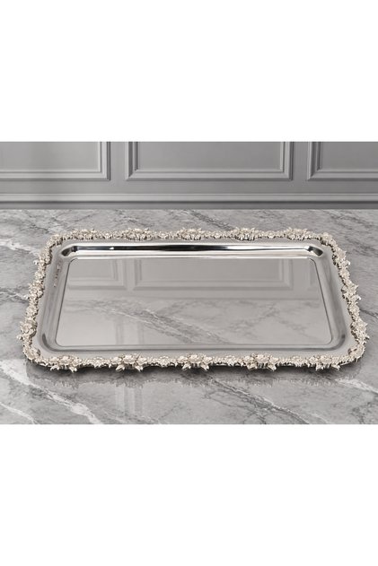 1 Piece Baton Çiçek Full Silver Presentation Tray & Coffee & Cake/Pastry Serving Tray 32cm