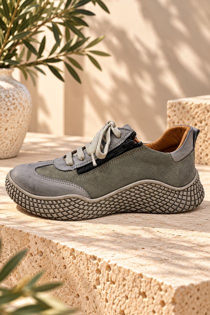 Genuine Leather Zipper Detailed Thick Sole Sneaker Model Name: Thetis