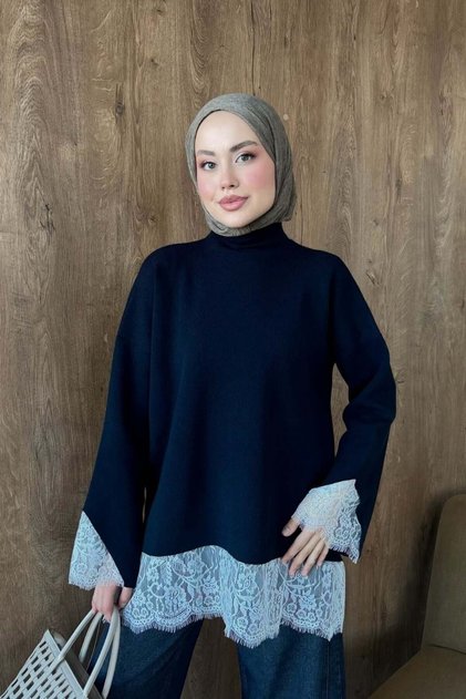 Asil Lace Dty Tunic Navy Blue