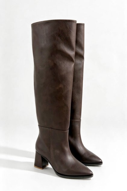 Siena Bitter Brown Leather Women's Boots with Heels