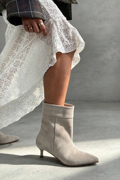 Vittoria Beige Suede Mini Heeled Women's Boots