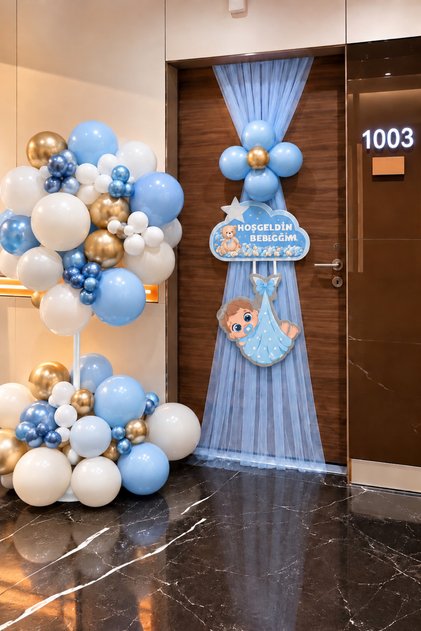 Newborn Baby Boy Hospital Room Door Decoration Set Blue 50 Balloons Welcome Baby Baby Shower Birth Room Decoration