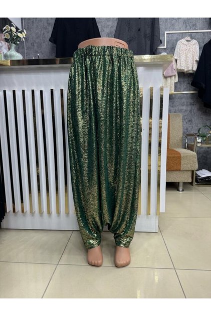 Yesil kadife pullu salvar