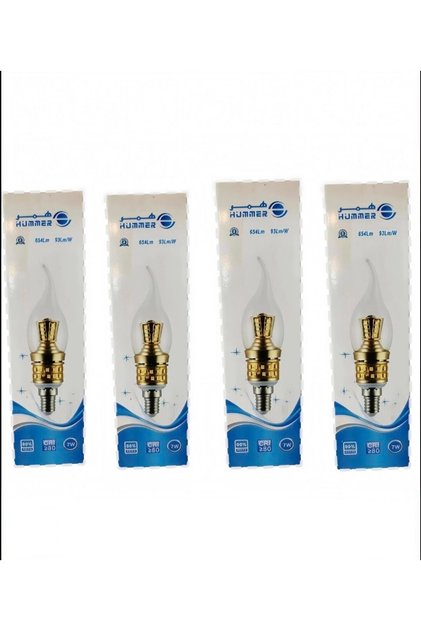 Set of Decorative Led (Led) Bulbs in the Form of a Candle (Tear) with a Gold Base from Hummer - 7W (Small Screw E14 -)