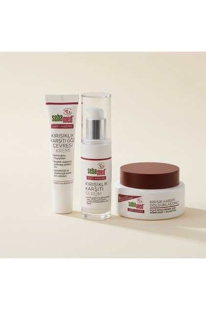 Anti-Ageing Kırışıklık Karşıtı Dolgunlaştırıcı Cilt Bakım Seti Yüz kremi 50ml + Serum 30ml + Göz Kremi 15ml