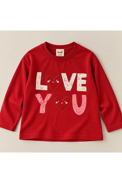 Girl's T-Shirt with Heart Embroidery on the Back