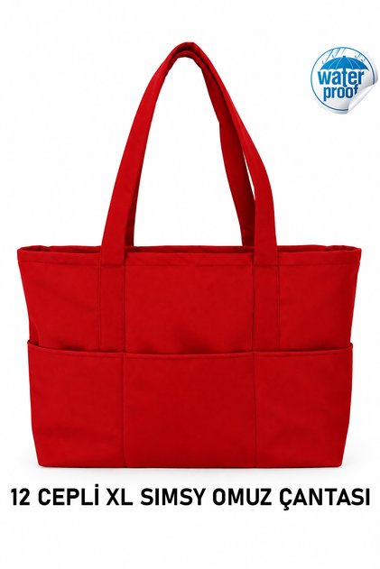 SIMSY Büyük Boy Çok Cepli Omuz Çantası - Premium İşçilik Ve Tasarım - Elde, Omuzda İş, Okul Alışveriş Çantası TB008