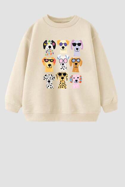 Girl's 3 Thread Fabric Cotton Dog Printed Sweatshirt