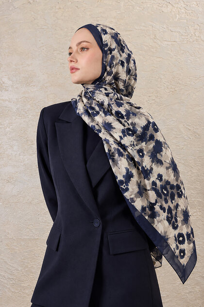 Navy Blue Leona Patterned Shawl