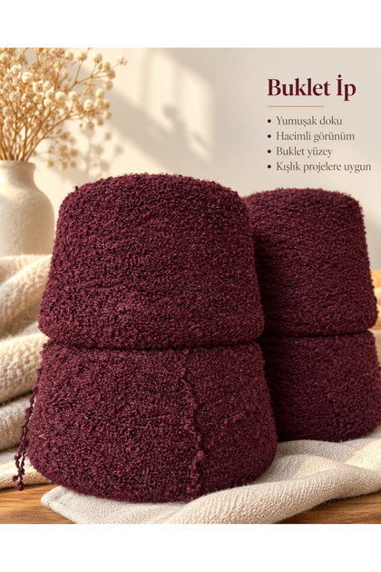 Buklet Kıvırcık Örgü İpi Bordo