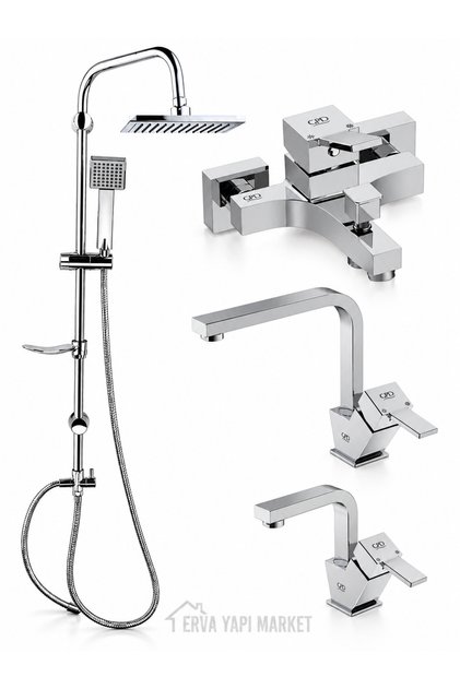 Tulio Bathroom Swan Sink Kitchen Sink Faucet Dst19-3 Square Rain Shower System Set of 4 Chrome