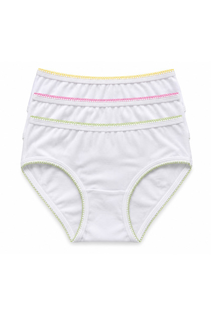 Girl's Size 4 White Color Stitched Bato Panties 3-Pack (Mixed Packaged)