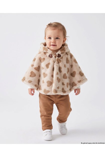 Baby Girl Winter Plush Cloak 3-Piece Poncho Set, Stylish Girl Set for 6-9-12-18-24 Months