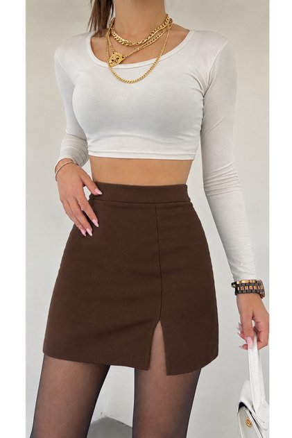 Women's Brown Stylish Trendy Casual and Special Occasion Savior Piece Burgundy Stretchy Fabric Slit Mini Skirt