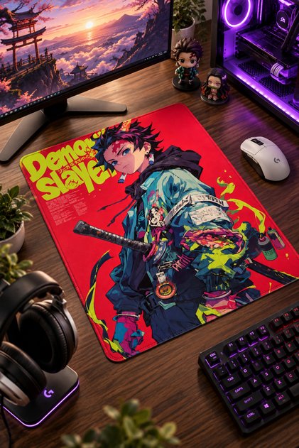 50x40 Cm Demon Slayer Tanjiro Desenli Gaming Oyuncu Mouse Pad Kaymaz Taban Büyük Fare Altlığı