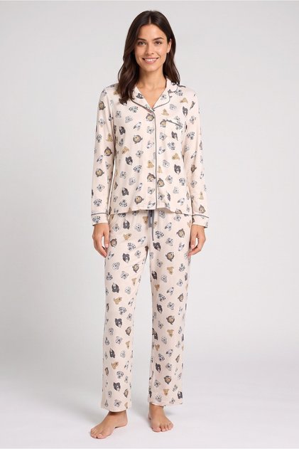 Women 2 Pcs Allover Print Top And Bottom Pyjama Set, Multicolor