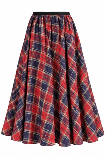 Plaid Pattern Flared Skirt Red