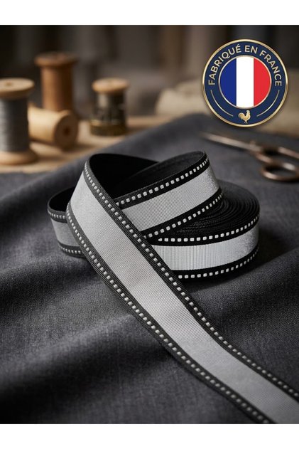 French Punto Detailed Grosgrain Ribbon / Sewing Trim Ribbon - 40mm - 10 Meters
