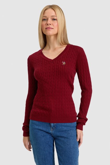 Kadın Bordo Basic Kazak 50327575-VR014