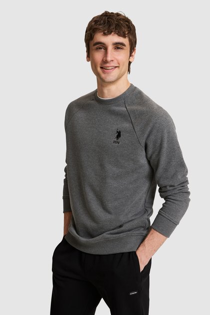 Men's Anthracite Melange Crew Neck Regular Fit Basic Sweatshirt 50329441-Vr081