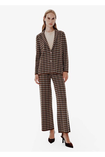 Jacquard Pattern Brown Knitwear Trousers