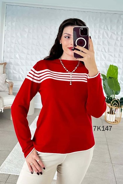 Çizgili Triko Bluz 7k147
