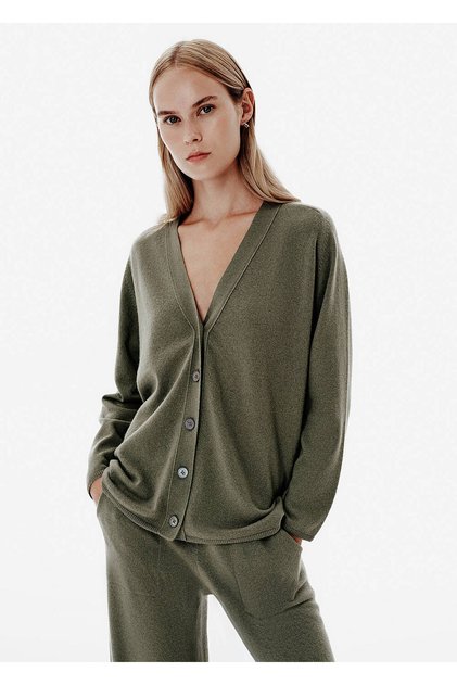 Regular Fit Green Cashmere Long Cardigan