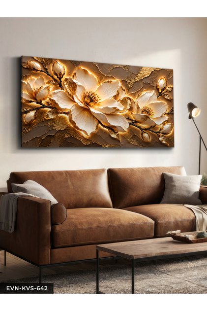 Coffee Textured Appearance White Flower One Piece Unilluminated Canvas - Canvas Painting