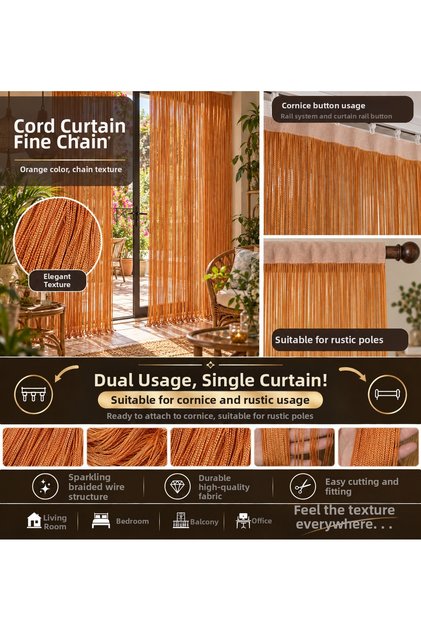 Ip Curtain Special Series Thin Chain Orange Width 100 cm Length 300 cm for Cornice or Rustic Use