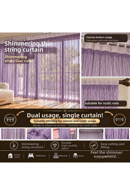Ip Curtain Special Series Thin Chain Silver Silvery Lila Color (100 * 300) Cornice and Rustic Use