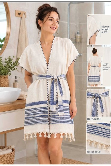 Peshtemal Bathrobe - Short Bathrobe - Cotton Bathrobe - Moracab