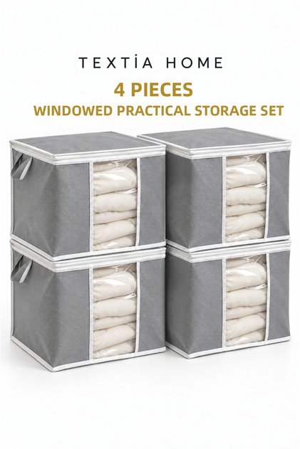 4-Piece Windowed Zippered Sweater and Quilt Storage Bag Set – Gray, 45 × 40 × 30 cm