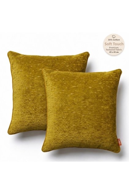 Pistachio Green Plain Chenille Textured 2-Piece Throw Pillow Cover Set with Piping Detail