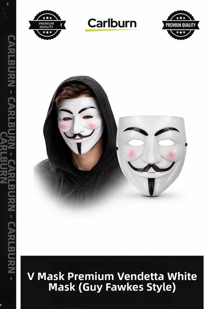 قناع V Mask Premium Vendetta الأبيض (نمط غاي فوكس) هدية مفاجئة وملحق للمسرح