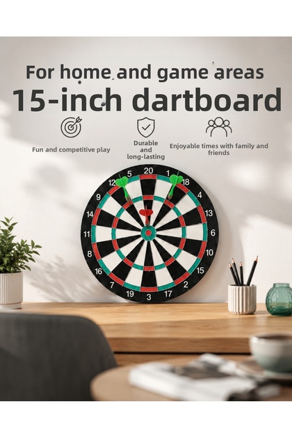 15 Inch Large Dart Board Home Game Set with 4 Metal Tip Darts
