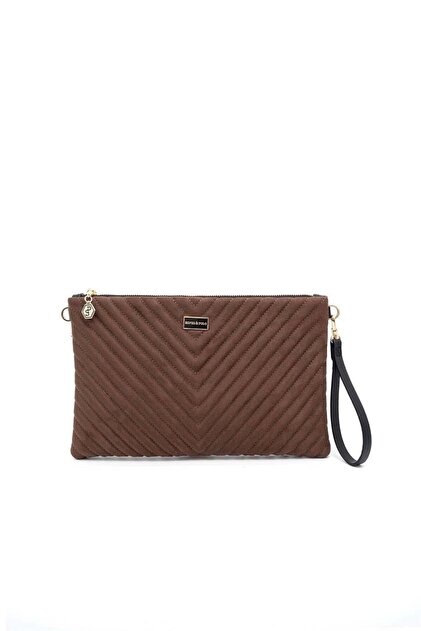 Süet Kahve - Süet Kahve Kapitone V Kadın Portföy ve Clutch El Çantası SP1034
