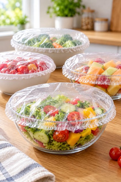 50 de bucăți de pungi elastice transparente pentru alimente, pentru închiderea farfuriilor de mâncare, în formă de pepene verde