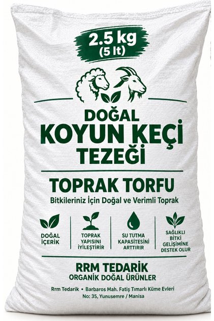 yanmış elenmiş Doğal katkısız ORGANİK koyun keçi tezegi 2.5 KG ( 5 LT) ( bahçe saksı ofis ve tüm köklü bitkiler)