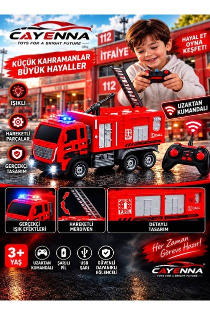 Uzaktan Kumandalı Full Fonksiyon 2.4G Şarjlı İtfaiye Aracı Hareketli Merdivenli Led Işıklı